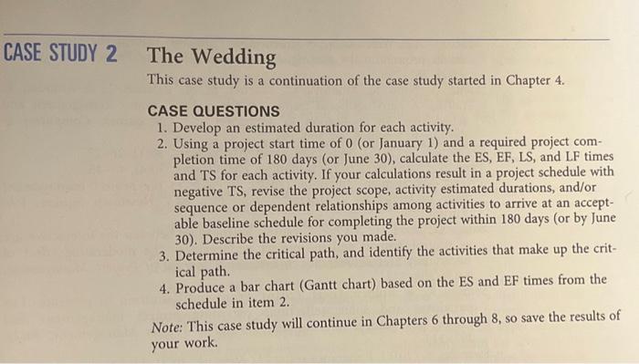 chapter 5 case study 2 the wedding