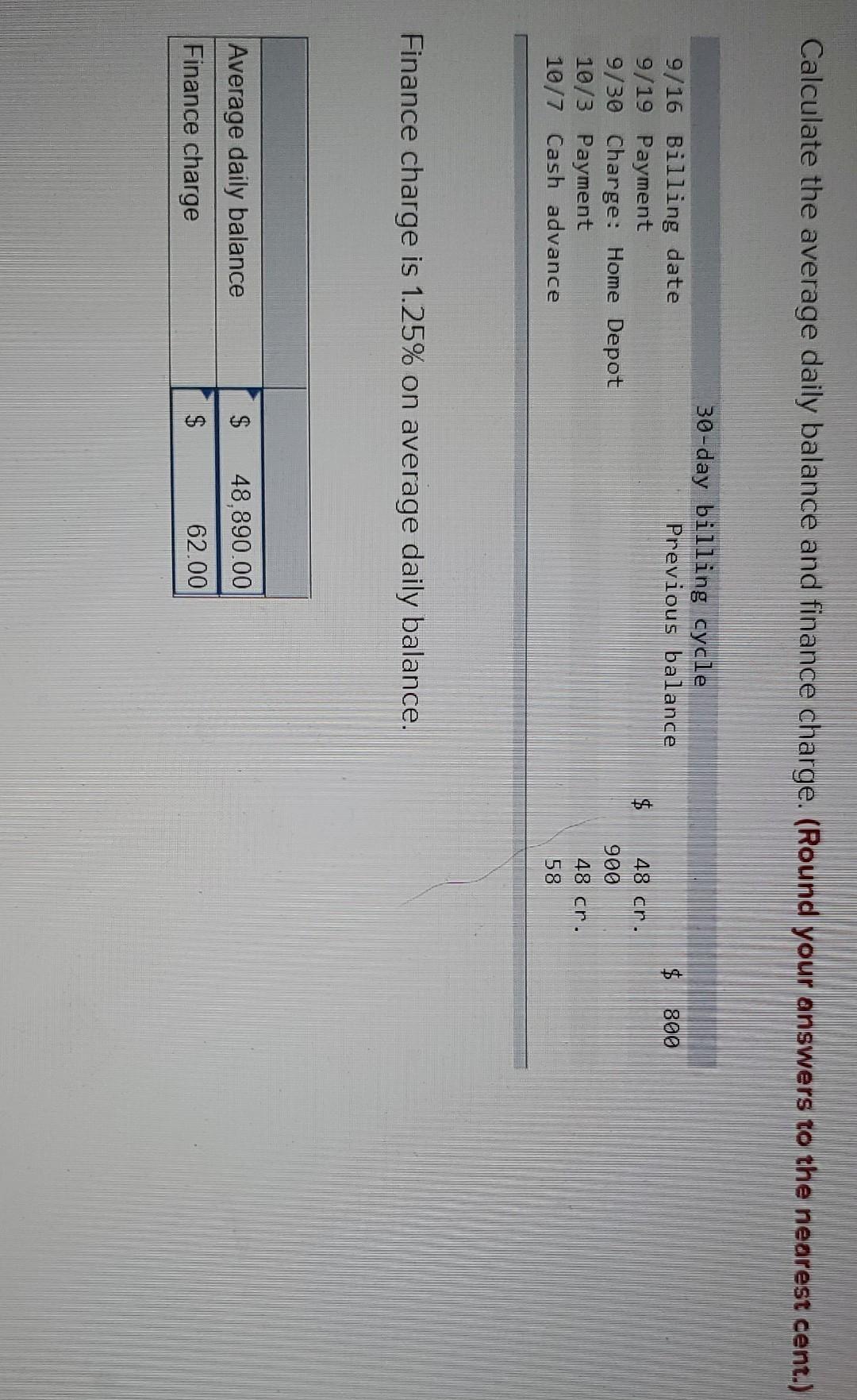 Solved Calculate The Average Daily Balance And Finance | Chegg.com