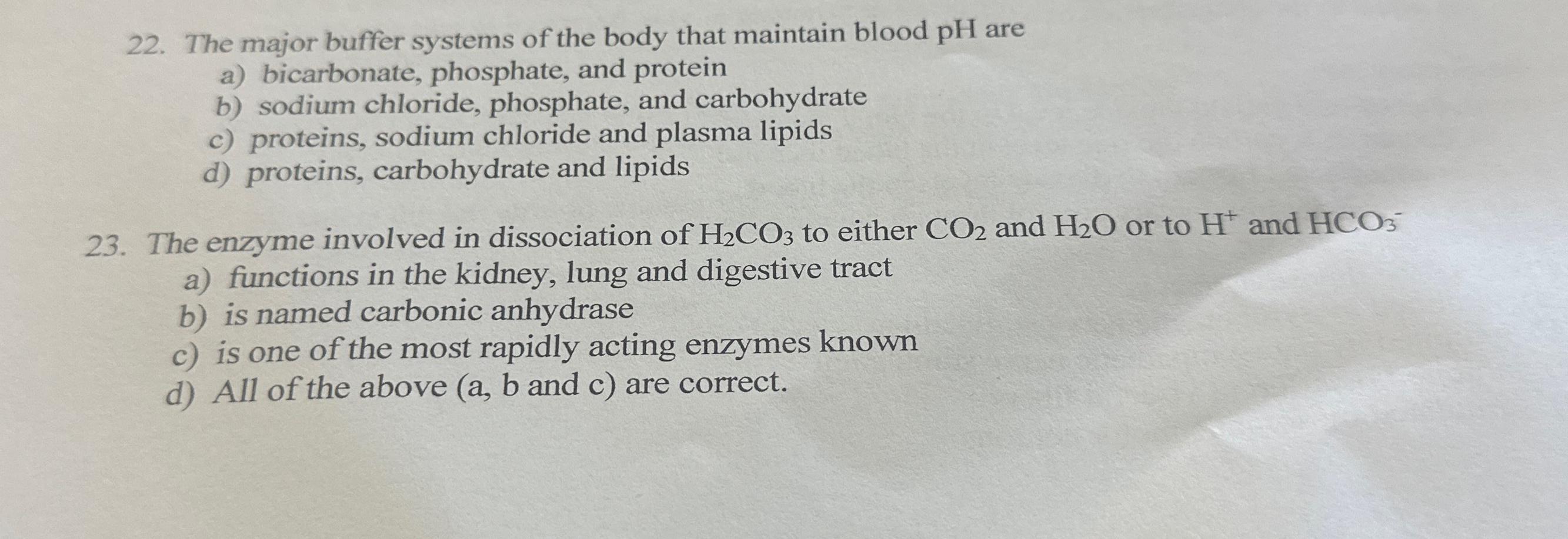 Solved The major buffer systems of the body that maintain