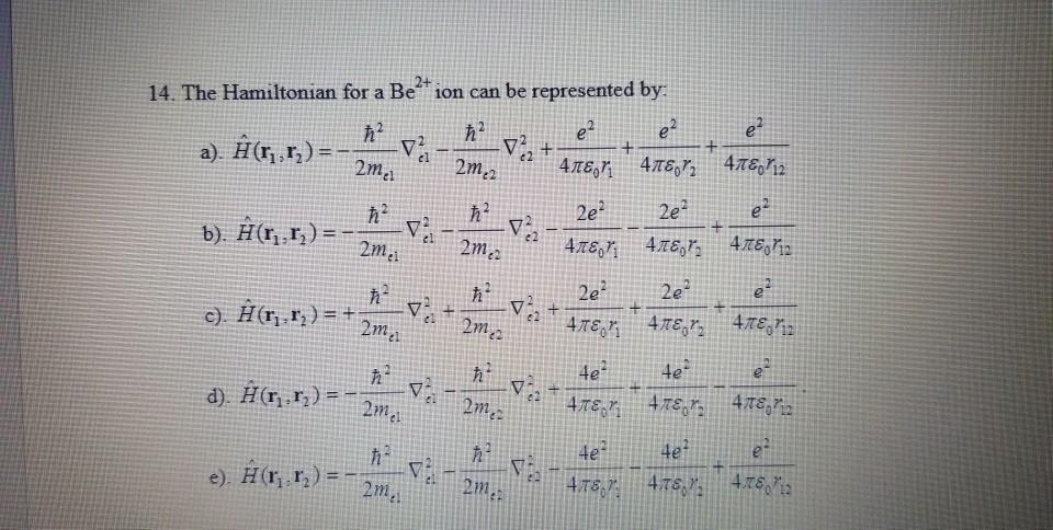 Solved ħ V 2m 2 2m I 14 The Hamiltonian Fo Chegg Com