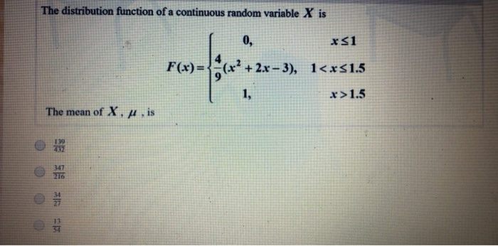 Solved The distribution function of a continuous random | Chegg.com