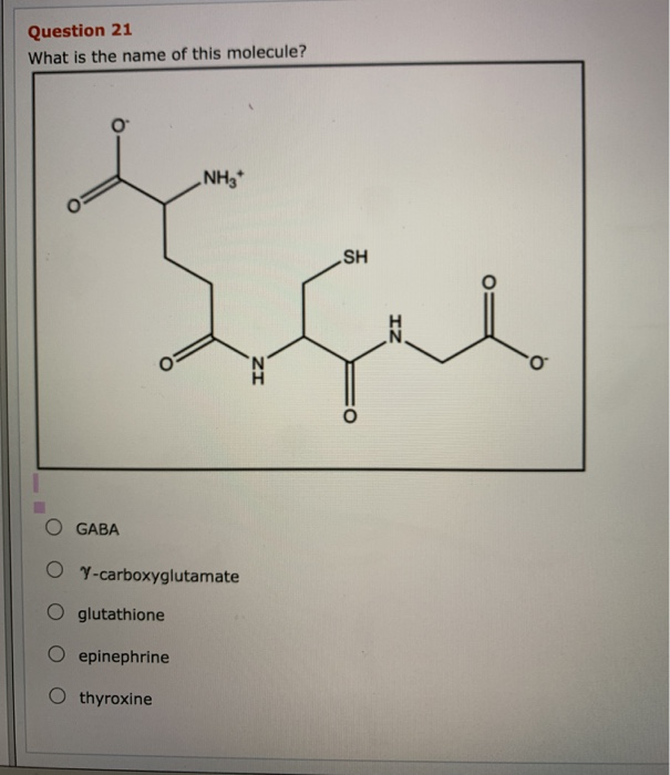 glutathione ph level Solved Question 21 What is the name of this molecule? NH3 SH