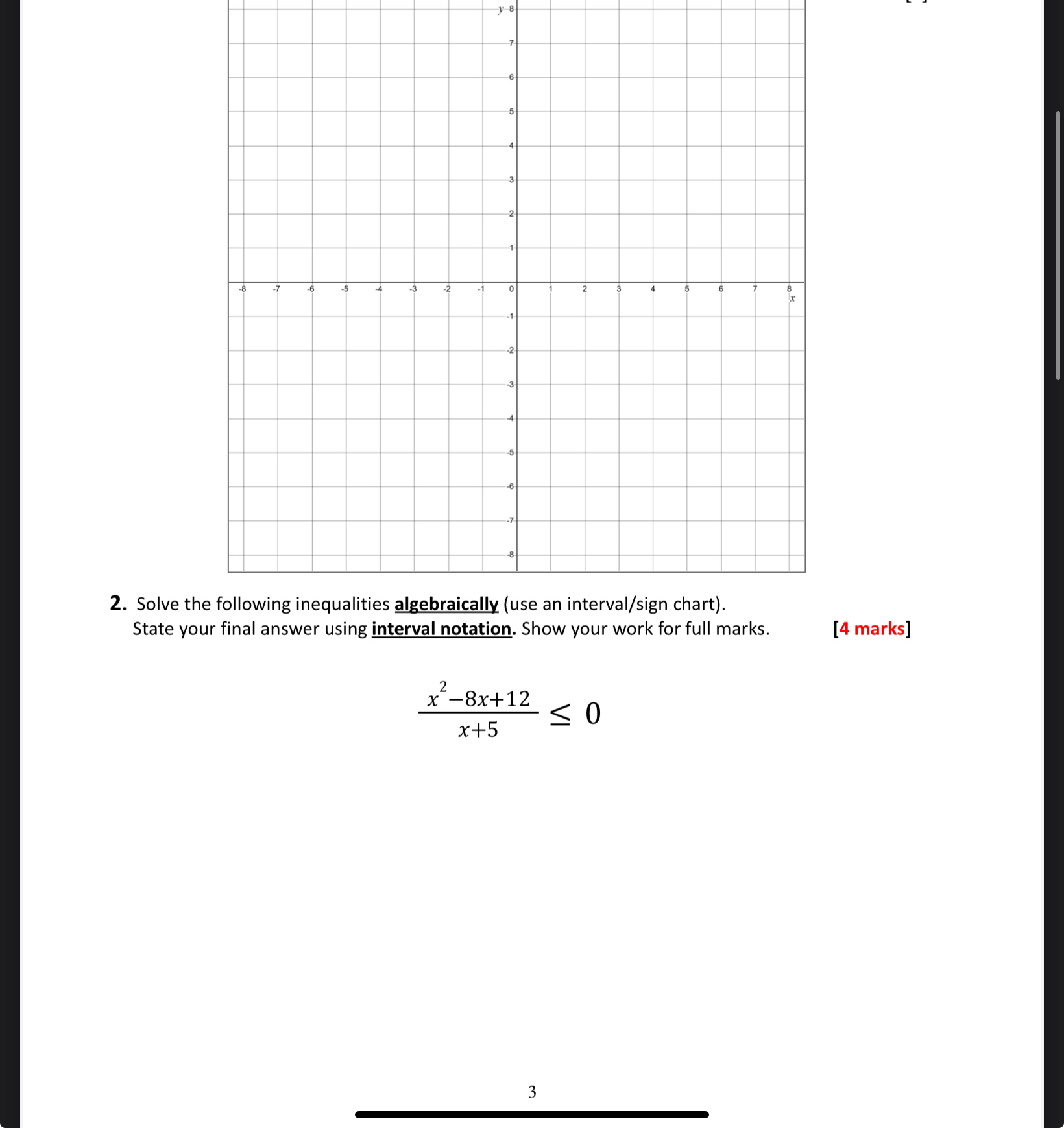 Solved Solve the following inequalities algebraically (use | Chegg.com