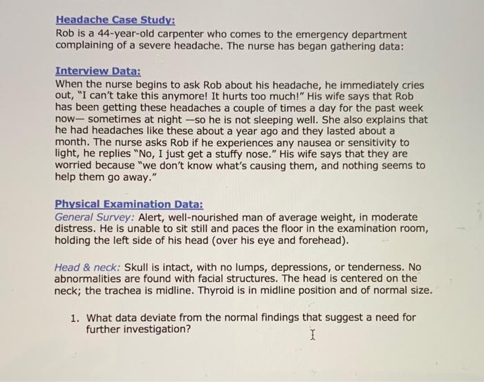 Solved Headache Case Study Rob is a 44yearold carpenter