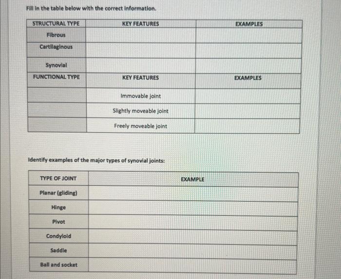 Solved Fill in the table below with the correct information. | Chegg.com