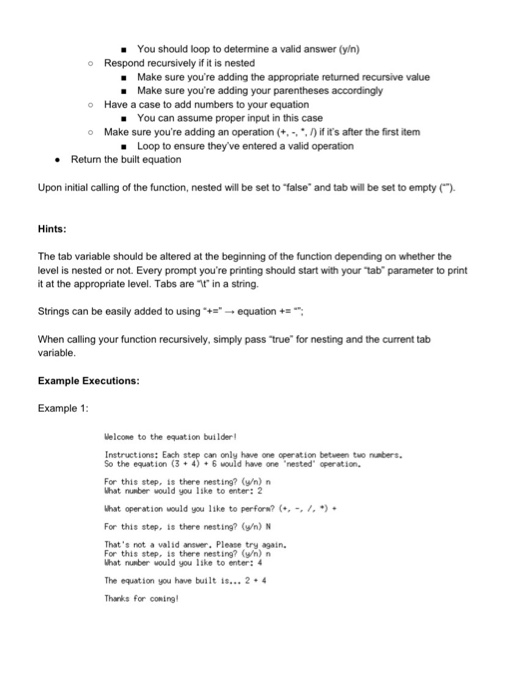 CSE 1384 - Recursion Lab 6 Objectives: Continue | Chegg.com