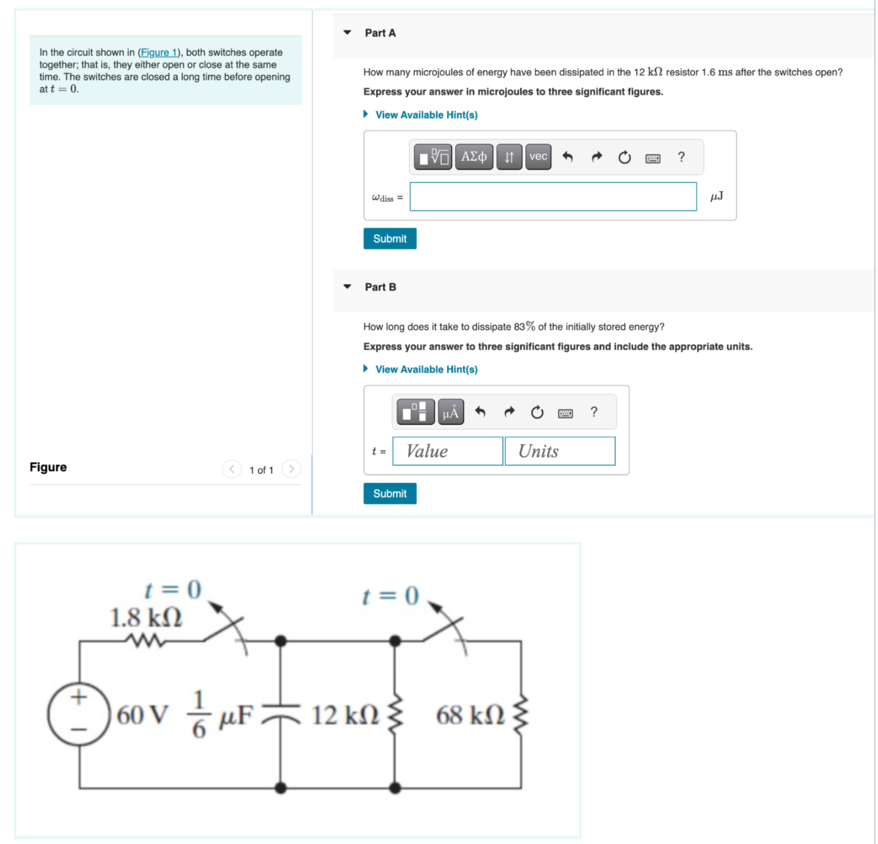 Solved In the circuit shown in (Figure 1), ﻿both switches | Chegg.com