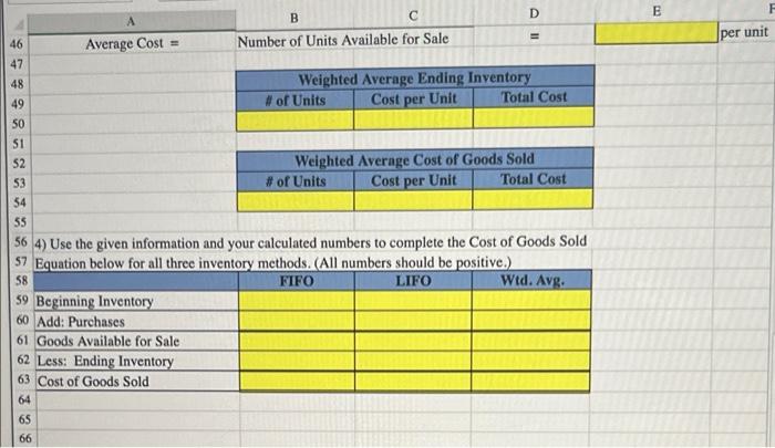 4) Use the given information and your calculated numbers to complete the Cost of Goods Sold Equation below for all three inve