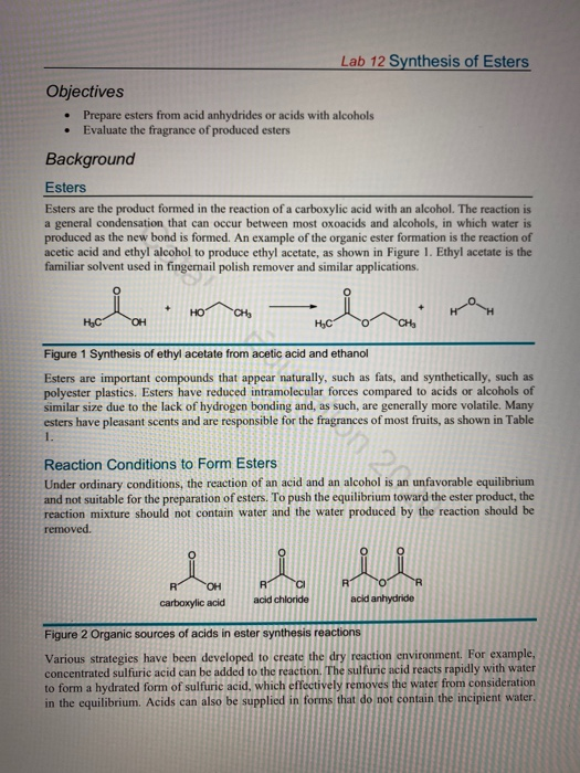 Lab 12 Synthesis of Esters Objectives • Prepare