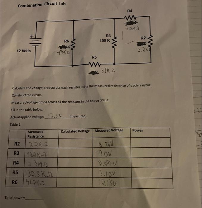 Combination Circuit Lab
Calculate the voltage drop across each resistor using the measured resistance of each resistor.
Const