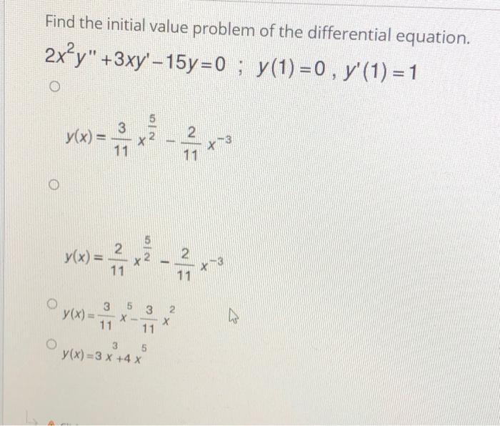 Find The Initial Value Problem Of The Differential Chegg Com