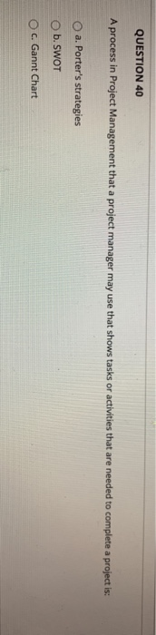 Solved QUESTION 40 A process in Project Management that a | Chegg.com