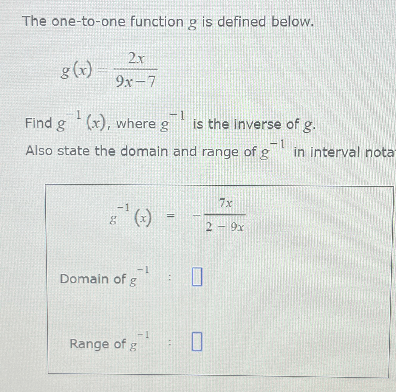 Solved The one-to-one function g ﻿is defined | Chegg.com