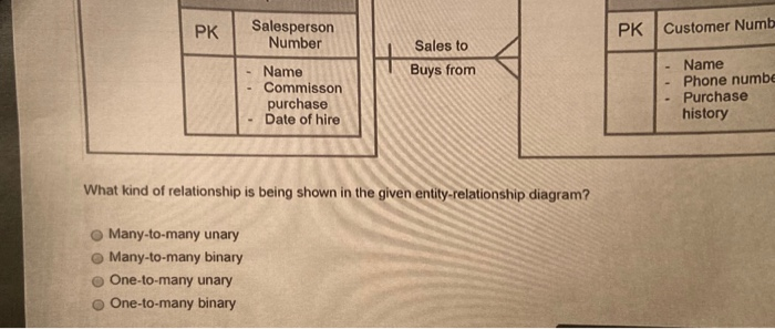 PK Salesperson Number PK Customer Numb Sales to Buys from - Name Commisson purchase - Date of hire Name Phone numbe Purchase