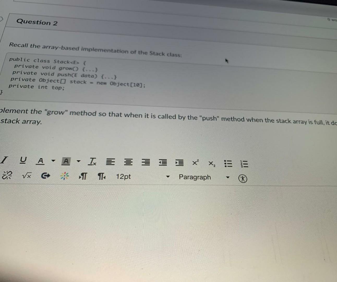 Question 2 Recall the array-based implementation of | Chegg.com