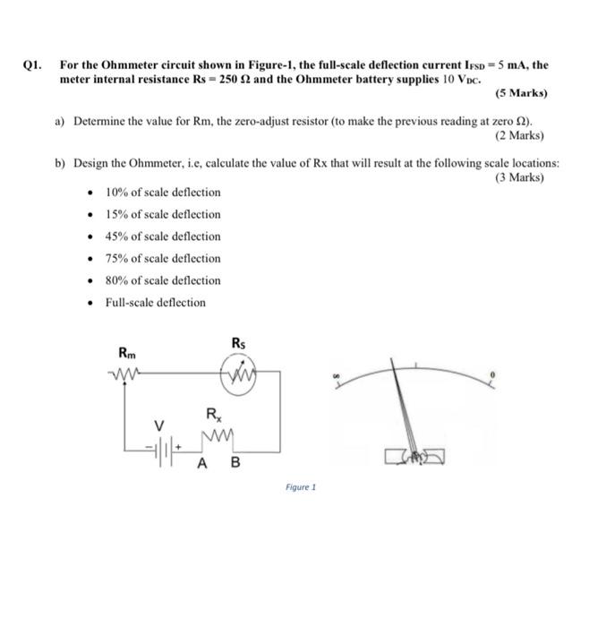 Solved Q1 For The Ohmmeter Circuit Shown In Figure 1 The