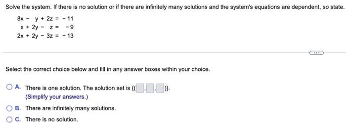 Solved Solve the given system of equations. x + y + 8z = -5 | Chegg.com