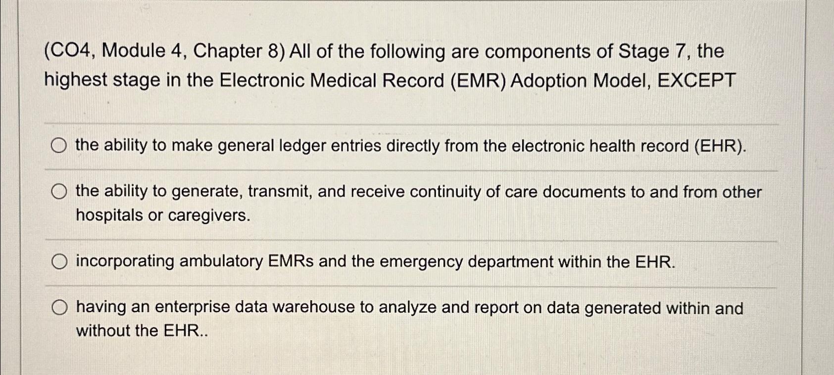 Solved (CO4, ﻿Module 4, ﻿Chapter 8) ﻿All of the following | Chegg.com