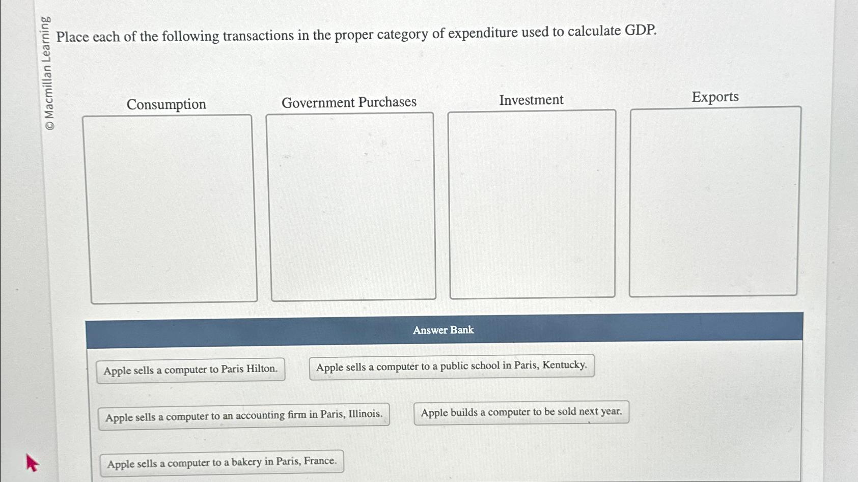 Solved Place each of the following transactions in the | Chegg.com