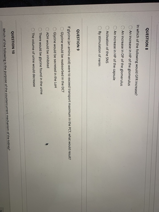 Solved QUESTION 8 In which of the following would GFR | Chegg.com