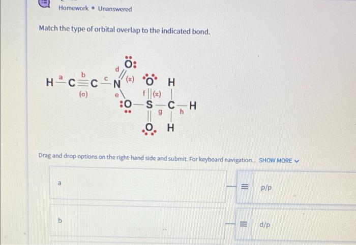 Solved answer Match the type of orbital overlap to the | Chegg.com