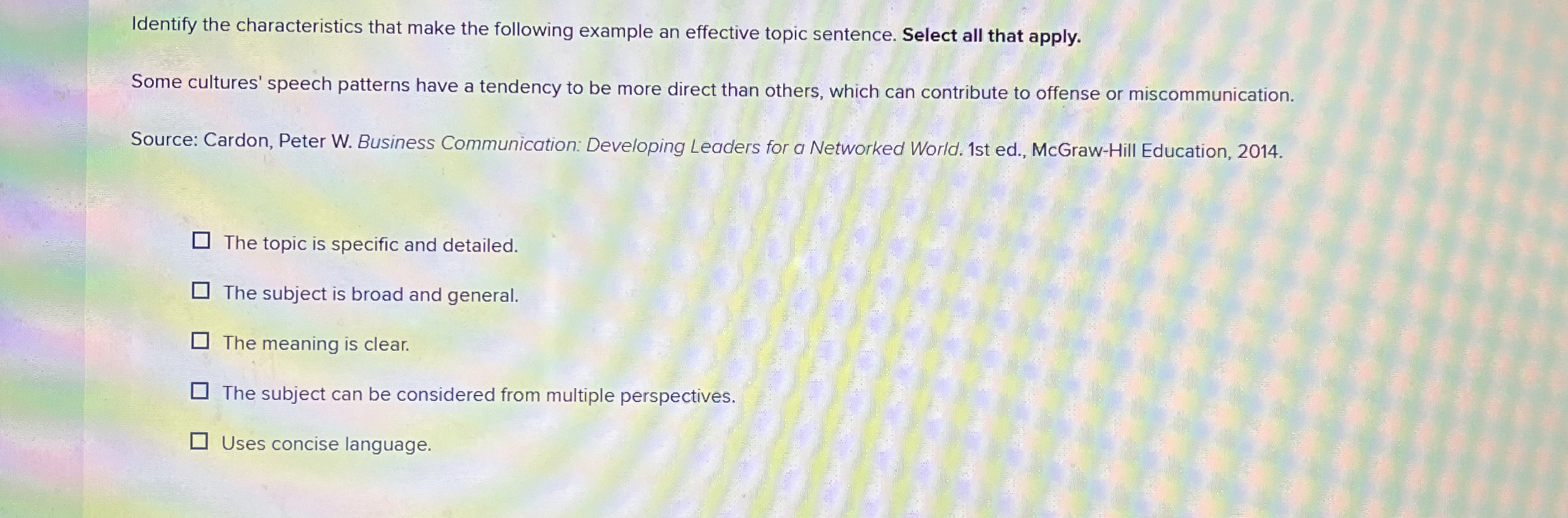 Solved Identify the characteristics that make the following | Chegg.com