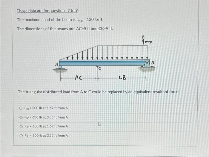 Solved Those data are for questions 7 to 9 The maximum load | Chegg.com