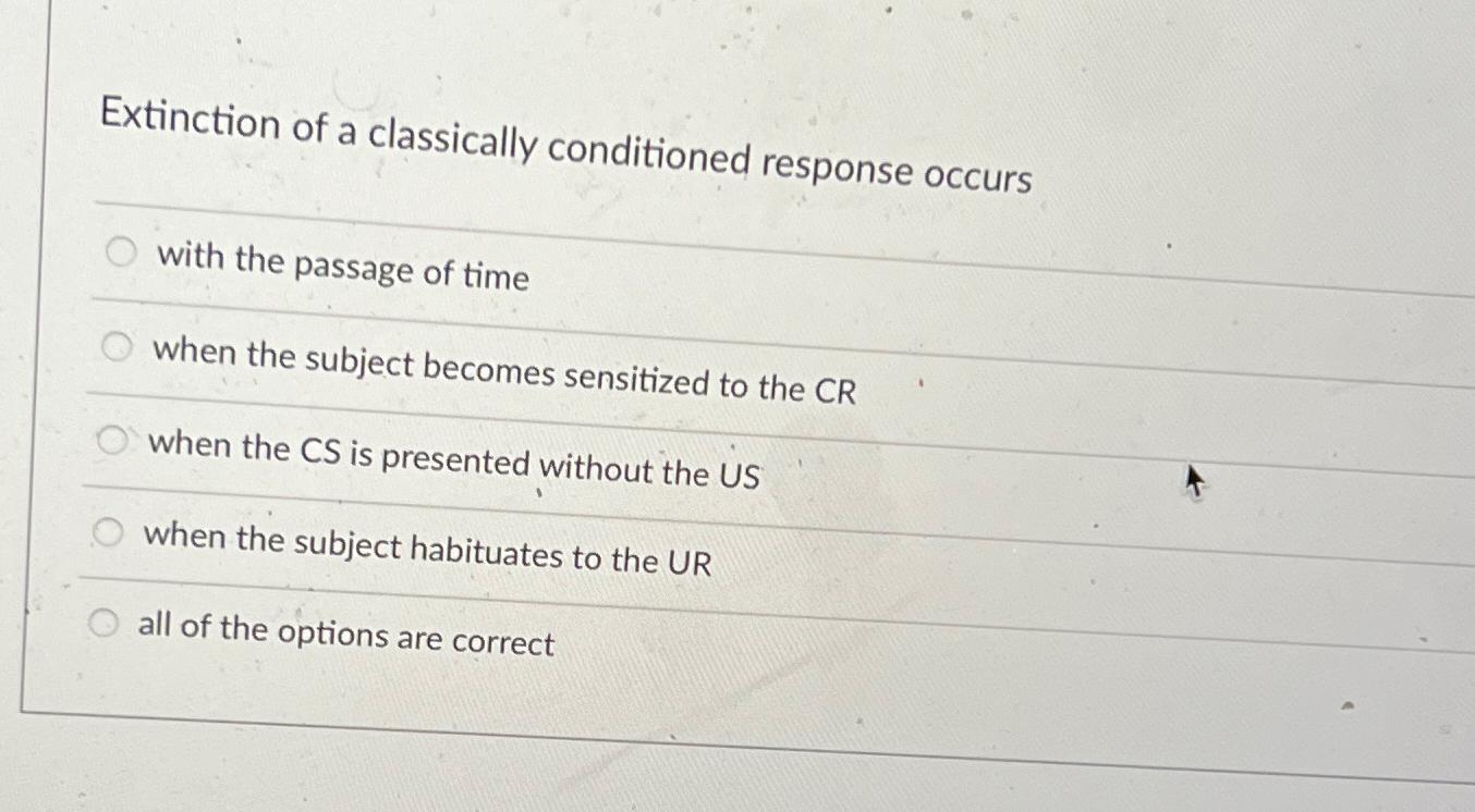 Solved Extinction of a classically conditioned response | Chegg.com