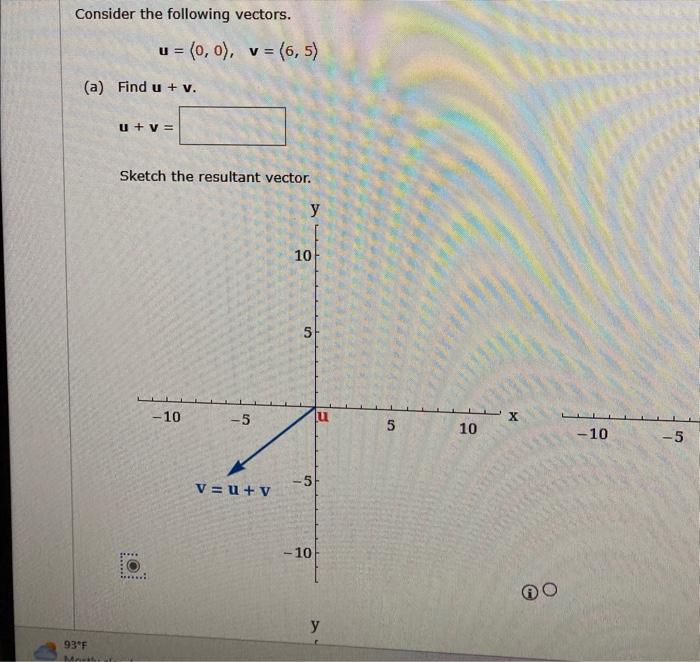 Consider the following vectors. u= 0,0),v= 6,5) (a) | Chegg.com
