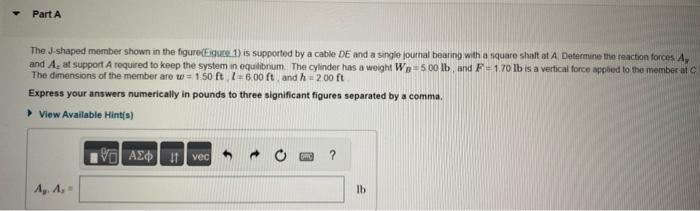 The J-shaped member shown in the figure(Figure 1) is supported by a cabie DE and a smgle journal bearing w th a tiquare shalt