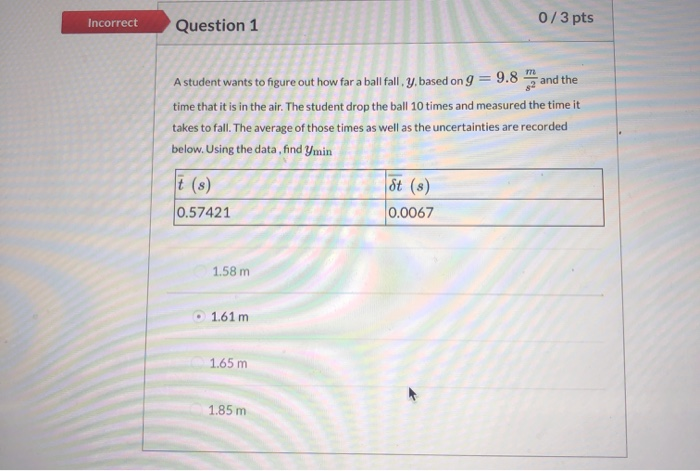 Solved 0/3 pts Incorrect Question 1 A student wants to | Chegg.com