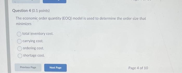 Solved The economic order quantity (EOQ) model is used to | Chegg.com