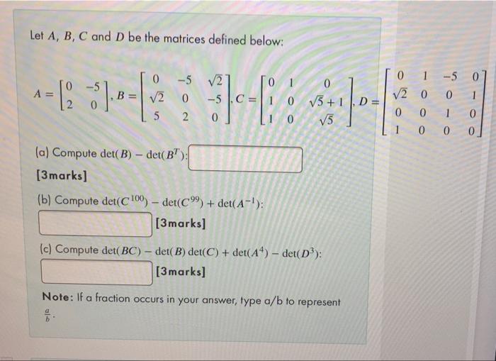 Solved Let A, B, C And D Be The Matrices Defined Below: 01 0 | Chegg.com