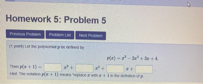 Solved - Homework 5: Problem 5 Previous Problem Problem List | Chegg.com