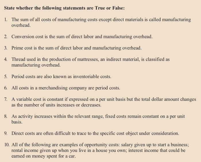 Solved State whether the following statements are True or | Chegg.com