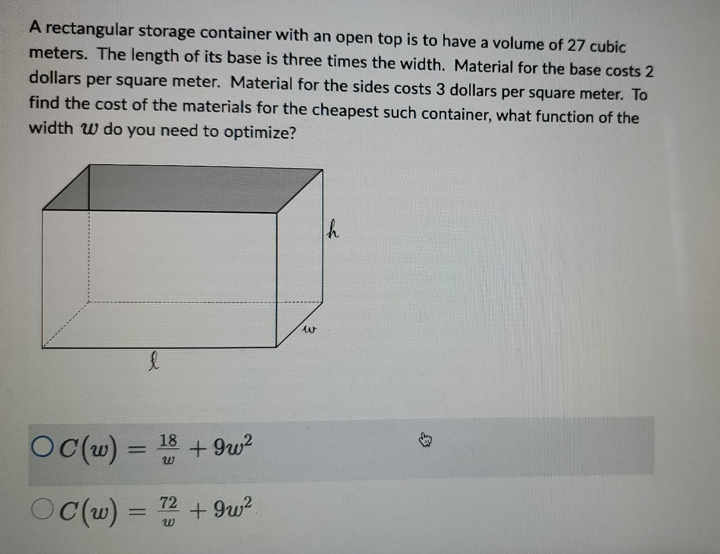 Solved A rectangular storage container with an open top is | Chegg.com