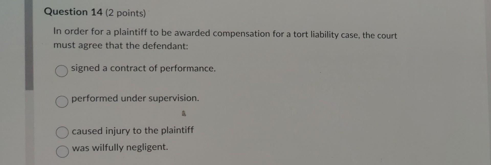 Question 1 ( 2 points) Which legal term describes an | Chegg.com