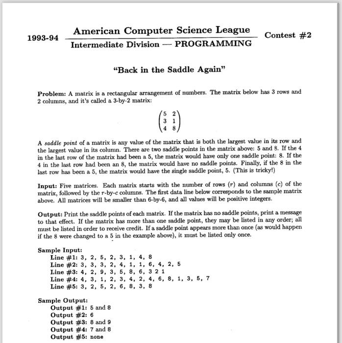 Solved Problem A matrix is a rectangular arrangement of