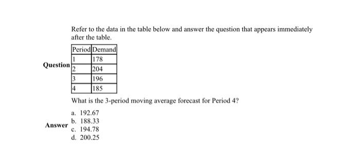 Solved Refer To The Data In The Table Below And Answer The | Chegg.com