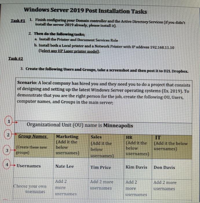 Windows Server 2019 Post Installation Tasks Task 1 1. | Chegg.com