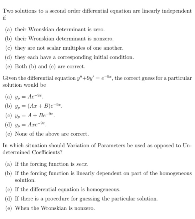 Solved Two solutions to a second order differential equation | Chegg.com