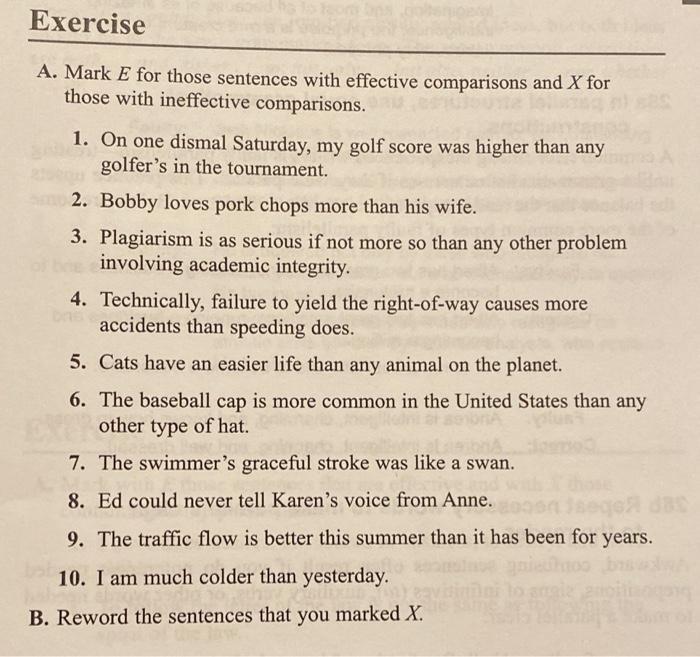 Solved Exercise A. Mark E for those sentences with effective | Chegg.com