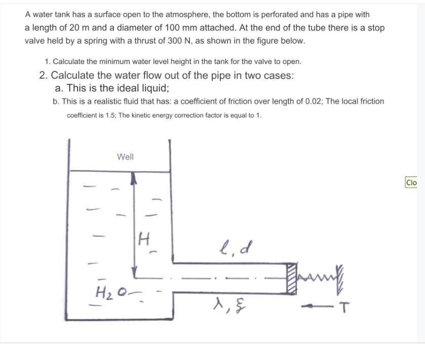 Solved A water tank has a surface open to the atmosphere, | Chegg.com