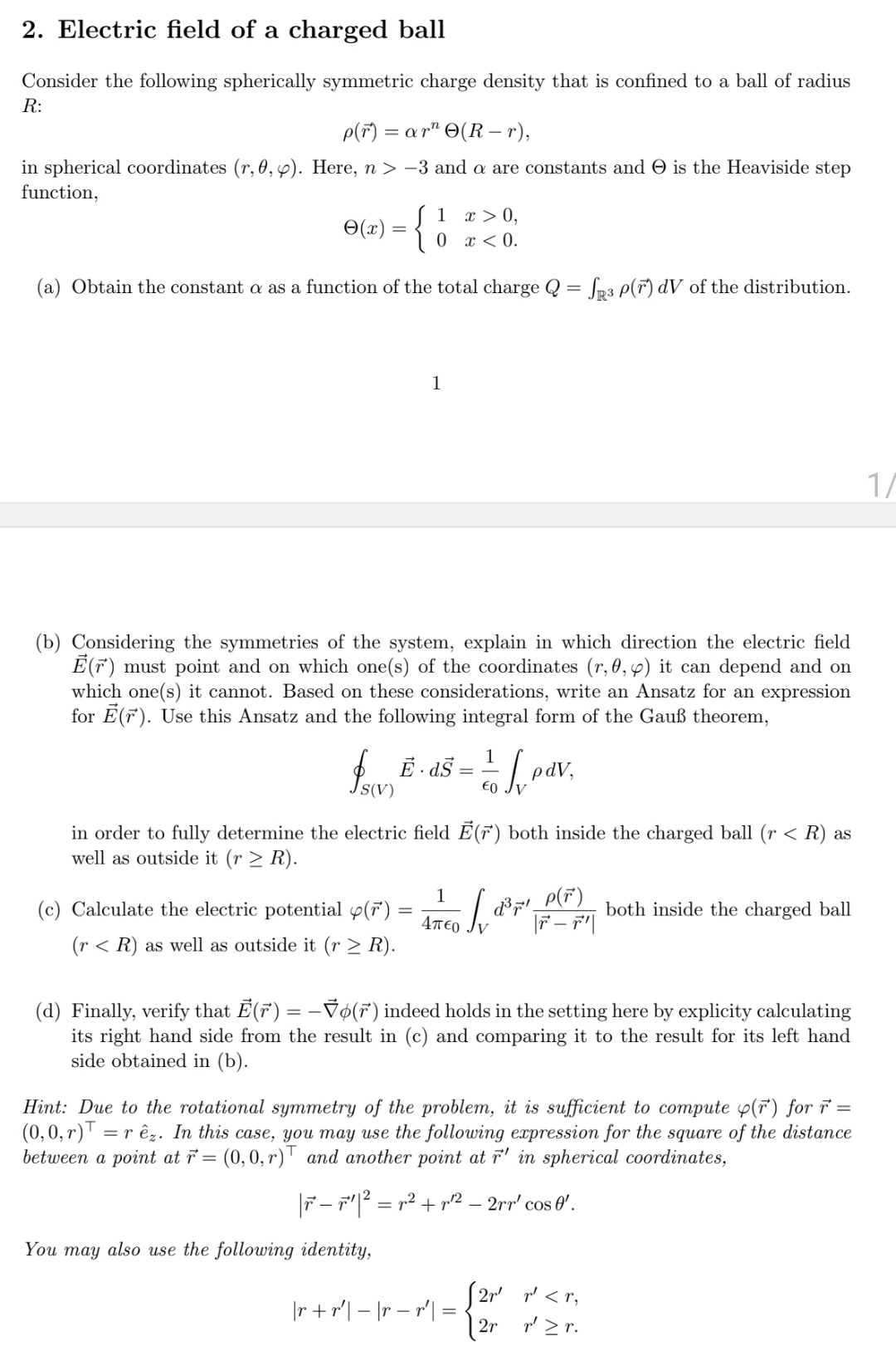 Solved Electric field of a charged ballConsider the | Chegg.com