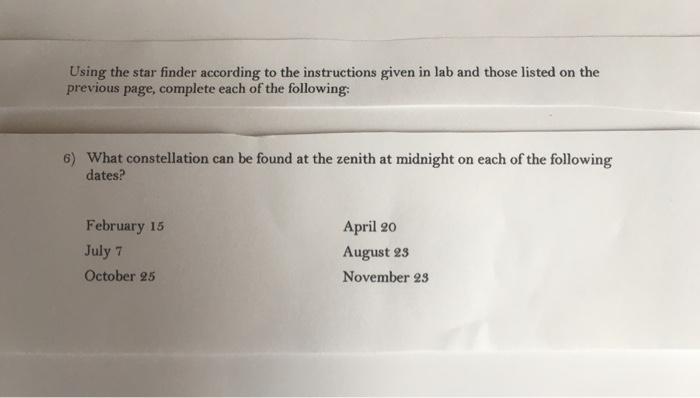 Using the star finder according to the instructions | Chegg.com