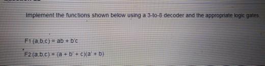 Solved Implement the functions shown below using a 3-10-8 | Chegg.com ...