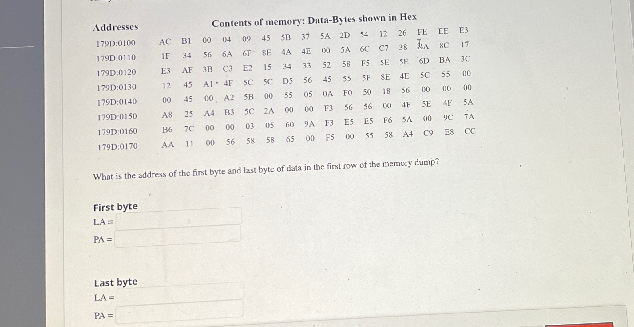 Solved What is the address of the first byte and last byte | Chegg.com