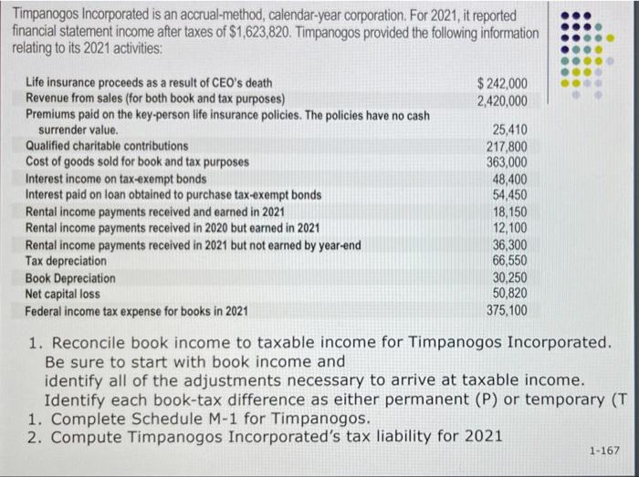 Solved . I Reconcile book to taxable for