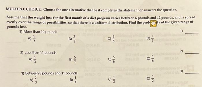 Solved MULTIPLE CHOICE. Choose the one alternative that best | Chegg.com