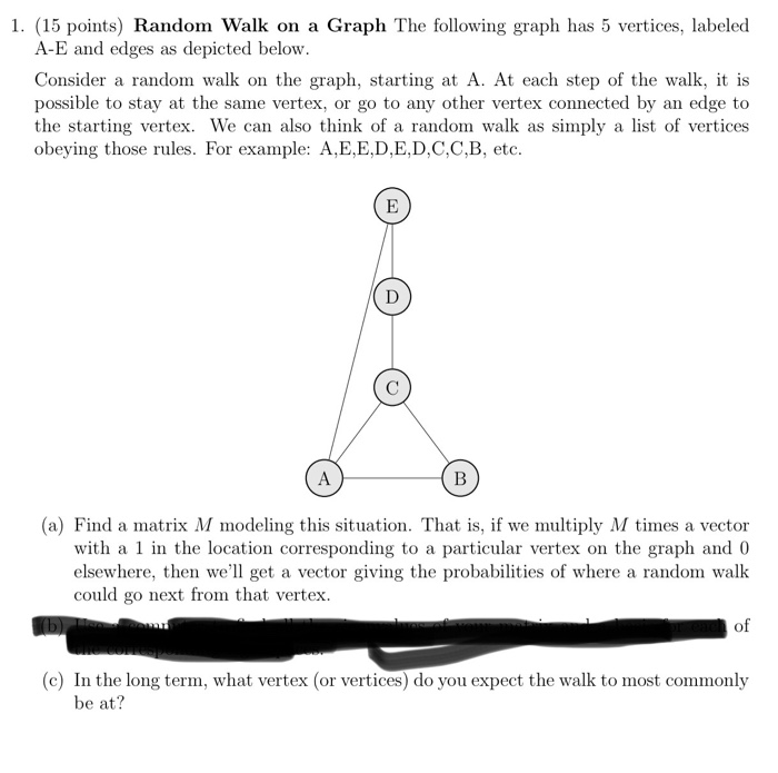 Solved 1. (15 points) Random Walk on a Graph The following | Chegg.com